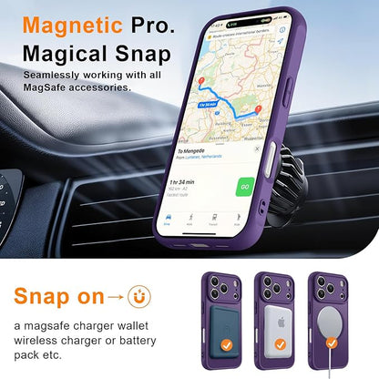 MOCCA Magnetic for iPhone 17 Pro Case, (Compatible with Magsafe) (16FT Military Grade Protection) Full Camera Protection Anti-Fingerprint Slim Translucent Matte Phone Cover 6.3",Deep Purple