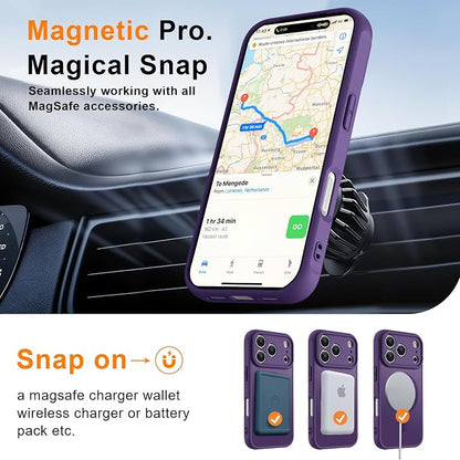 MOCCA Magnetic for iPhone 17 Pro Max Case, (Compatible with Magsafe) (16FT Military Grade Protection) Full Camera Protection Anti-Fingerprint Slim Translucent Matte Phone Cover 6.9",Deep Purple