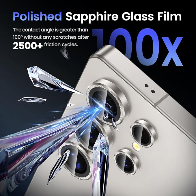 Tensea (3+2PCS Compatible with Samsung Galaxy S25 Ultra Camera Lens Protector, 9H Tempered Glass Camera Cover Screen Protector Metal Individual Ring [Installation Tray][Case Friendly]