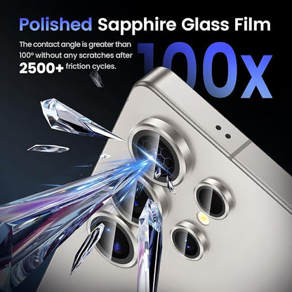 Tensea (3+2PCS Compatible with Samsung Galaxy S25 Ultra Camera Lens Protector, 9H Tempered Glass Camera Cover Screen Protector Metal Individual Ring [Installation Tray][Case Friendly]