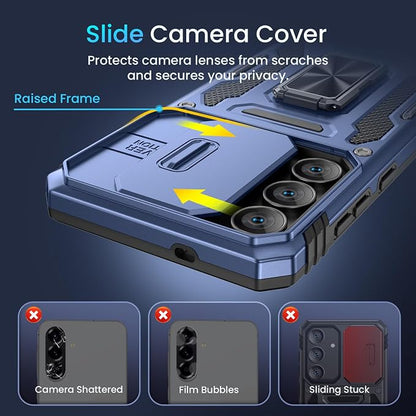 Caka for Samsung Galaxy S25 FE Case [HD Screen Protector] [Full Camera Lens Cover] [360°Rotated Kickstand Ring] [Heavy Duty Protection] Hard Rugged Protective Phone Cover for S25 FE - Blue