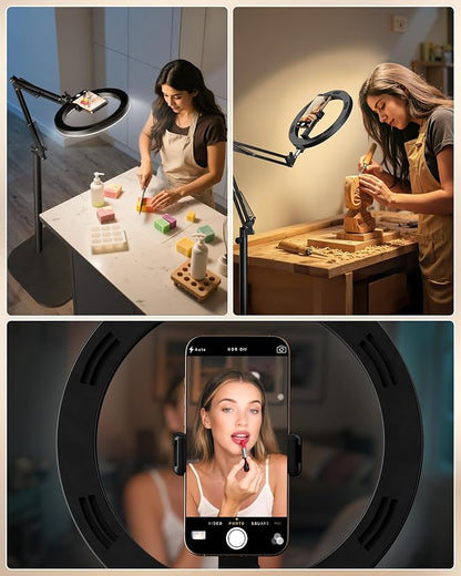 LUXSURE Tripod for iPhone with Light,71" Overhead Phone Mount with Phone Holder,Adjustable Ring Light with Stand and iPhone Tripod for Video Recording,Cooking,Painting,TikTok,YouTube