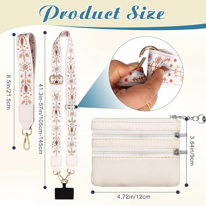 4Pcs Clip and Go Strap for Phone with Wallet Crossbody, Phone Strap with Zippered Pouch, Phone Strap with Wallet Can Be Held or Crossbody with 4 Colors
