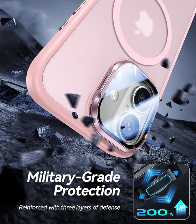 [Upgraded Full Camera Protection] for iPhone 17 Case with Camera Cover Stand [Fit for MagSafe][10FT Mil-Grade Protection] Translucent Magnetic iPhone 17 Phone Case, Pink