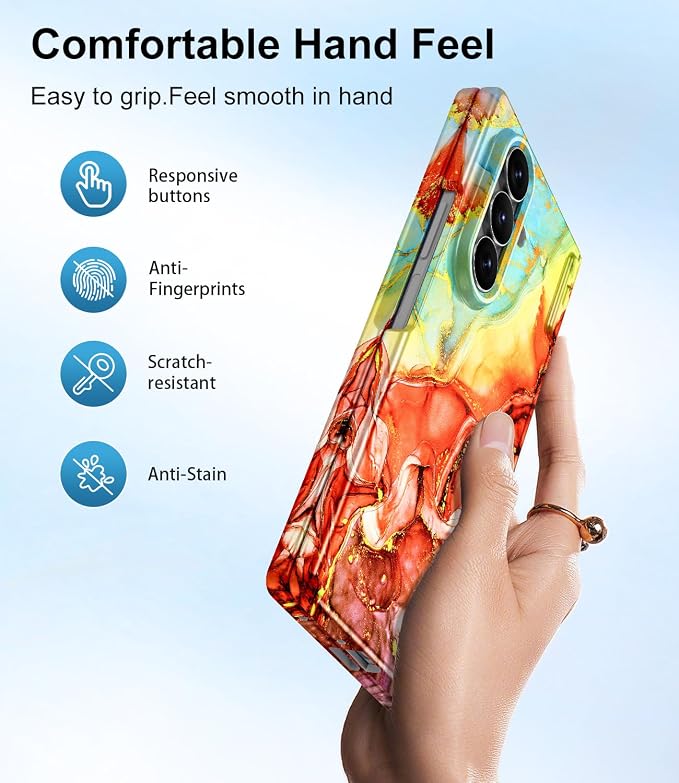 Btscase for Samsung Galaxy Z Fold 7 Case,Built in Front Screen Protector,Gold Glitter Marble Pattern Hard PC Slim Shockproof Full Body Drop Protective Case for Galaxy Z Fold 7 5G, Bright Orange