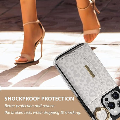 Keallce Wallet Case for iPhone 16 Pro Max 6.9'', Flip Case with Card Slots, Ring Holder Kickstand, PU Leather Protective Folio Cover for Women, Leopard