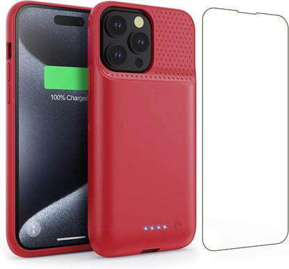 Battery Case for iPhone 15Pro Max, Upgrade 8600mah Portable Slim Battery Charging Case, 15W Fast Charging Rechargeable Protective Extended Charger Cover for iPhone 15 Pro Max (6.7 inch)-Red
