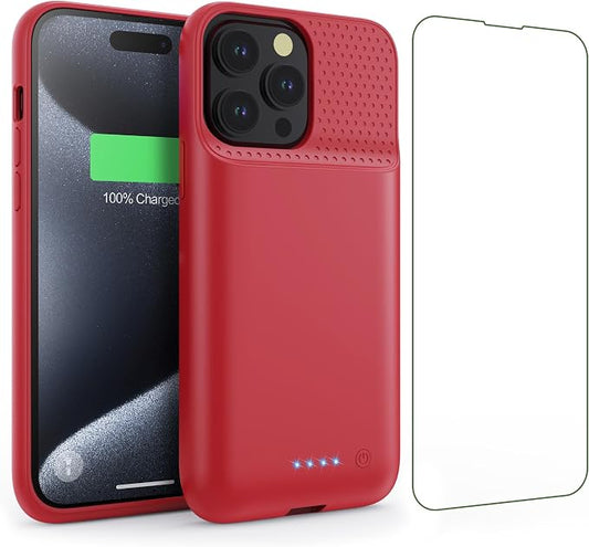 Battery Case for iPhone 15Pro Max, Upgrade 8600mah Portable Slim Battery Charging Case, 15W Fast Charging Rechargeable Protective Extended Charger Cover for iPhone 15 Pro Max (6.7 inch)-Red