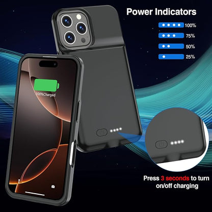 GIN FOXI Battery Case for iPhone 16 Pro Max,Charging Case Charger 8500mAh Rechargeable Case Ultra-Slim Lightweight 15W Fast Battery Pack Anti-Fall TPU Juice Box for 16 Pro Max (6.9 inch) Black