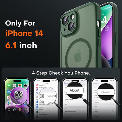TOCOL for Phone 14 Case, Compatible with Magsafe Charger, Full Camera Protection, Drop Protection, Translucent Matte Phone Case for iPhone 14 6.1 inch (Alpine Green)