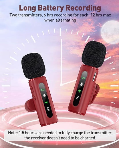USB C Lavalier Microphone Wireless Mini Mic for Type-C Android Phone/Tablet/PC Video Recording Clip-on Mics with Rotatable Clip&Denoise Recording, Ideal for Vlog Tiktok Youtube Content Creator, Red