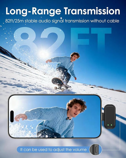 PoP voice Mini Wireless Lavalier Microphone for iPhone 17 16 15 & Android，Noise Cancellation，48KHz 16-Bit,24H Battery Life with Charging Case for Video Recording Podcast, Tiktok, Vlogging
