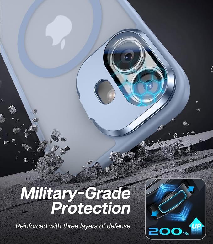 [Upgraded] for iPhone 16 Case with Camera Cover Stand [Fit for MagSafe][9H Camera Lens Protector] Mil-Grade Protection Translucent Matte Silicone Magnetic iPhone 16 Phone Case, Light Blue