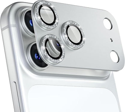 beuxece Compatible for iPhone 17 Pro Max Camera Lens Protector, Matte Metal Tempered Glass Rear Camera Screen Cover Accessories [Military Grade Shatterproof] [Strong Adsorption] - Glitter Silver