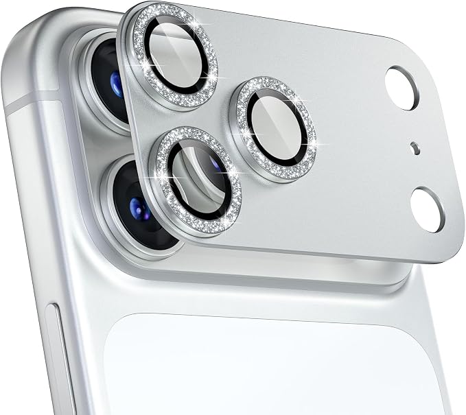 beuxece Compatible for iPhone 17 Pro Camera Lens Protector, Matte Metal Tempered Glass Rear Camera Screen Cover Accessories [Military Grade Shatterproof] [Strong Adsorption] - Glitter Silver