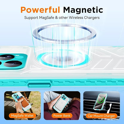 WIFORT for iPhone 15 Pro Max Waterproof Case, [IP68 Underwater Dustproof][Built-in Screen][15FT Military Shockproof], 360 Full Body Sealed Protection Cover Magnetic Frosted Phone Case, 6.7" Teal