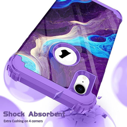 Hocase for iPhone XR Case, Heavy Duty Shockproof Protection Soft Silicone Rubber+Hard Plastic Bumper Hybrid Dual Layer Protective Case for iPhone XR (6.1-inch Display) 2018 - Blue Purple Marble