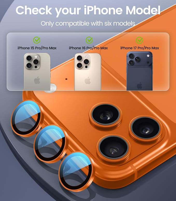 PandaShield 2-Pack Anti-Reflection Camera Lens Protector for iPhone 17/16/15 Pro & Pro Max, Easy Installation, Anti-Scratch,9H Hardness,98% Ultra Clarity,Maintains Original Lens Design – Cosmic Orange