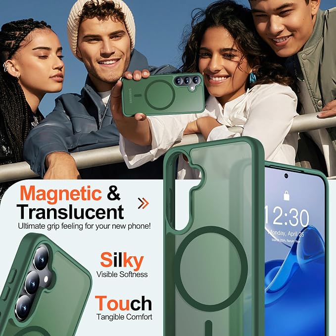 MOZOTER for Samsung Galaxy S25 Plus Case with Magnetic,[Compatible with MagSafe][12Ft Military Dropproof][2*Screen Protector] Translucent Slim Shockproof Holsters Case for S25 Plus,6.7"-Green