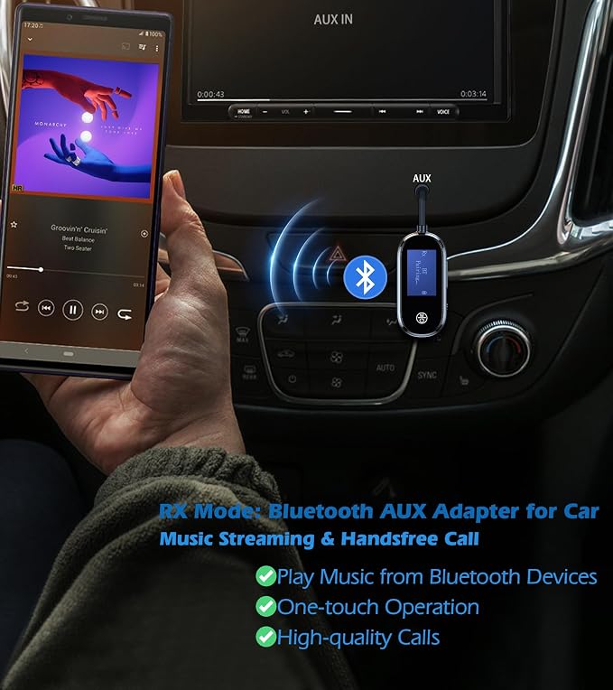 Bluetooth Transmitter Receiver 2 in 1, Low Latency AUX Adapter with LCD Screen, Airplane Bluetooth Adapter for Headphones Airplane/TV/PC/Car/Home Stereo, Wireless Audio Receivers Adapters KAIY