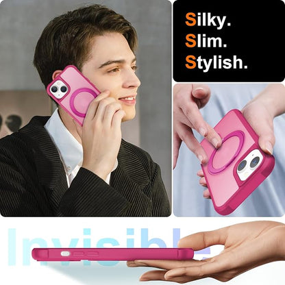 360° Magnetic Swivel Ring for iPhone 13 case, Built-in Metal Stand and Ring Holder, Magsafe Compatible, Military Grade Protection, Shock Resistant - Rose Pink
