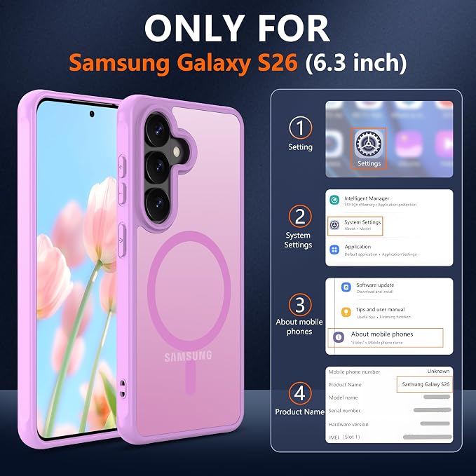 Pilaru Compatible for Samsung Galaxy S26 Phone Case: S26 Case [Mag-Safe Fit] with 2PC HD Screen Protector,Matte Translucent Soft-Touch Skin/Full Body Protection for Cell Phone S 26 Cover,Pink