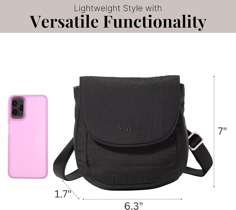 Baggallini Swift Flap Mini Crossbody - 6.3"x7" Lightweight Small Travel Purse with Crossbody Strap and RFID