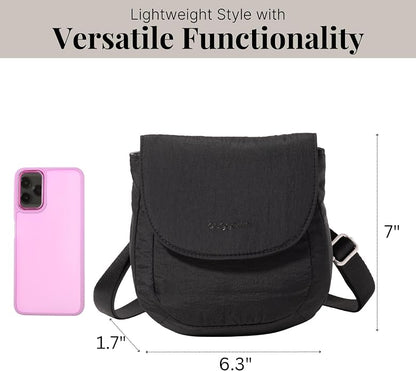 Baggallini Swift Flap Mini Crossbody - 6.3"x7" Lightweight Small Travel Purse with Crossbody Strap and RFID