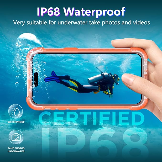 Temdan Magnetic for iPhone 15 Pro Case Waterproof,[Built-in Screen & Camera Protector][Full Body Shockproof][IP68 Underwater][Dustproof] Shockproof Phone Case for iPhone 15 Pro 6.1"-Orange