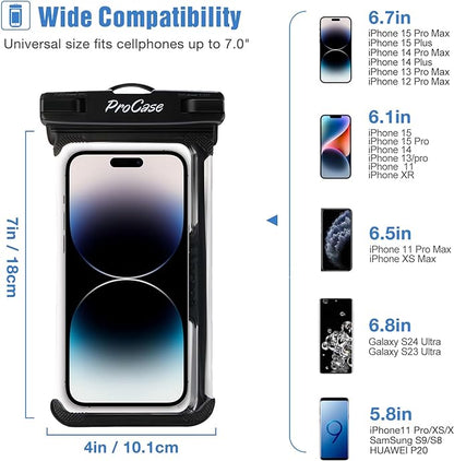 ProCase 2 Pack Waterproof Phone Pouch, Underwater Phone Case Up to 7", Dry Bag for iPhone 17 Air 16 15 14 13 Pro Plus Max, Galaxy S24 S23 S22 Ultra Pixel, Beach Essentials -Green & Black