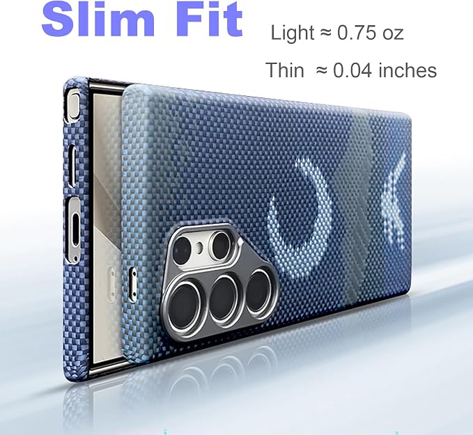 Carbon Fiber for Samsung Galaxy S26 Ultra Case,Built-in Full Camera Lens Cover Protector 800D Aramid Fiber Galaxy S26 Ultra Phone Case, Thin Slim & Light Compatible with MagSafe [Blue/Gray]