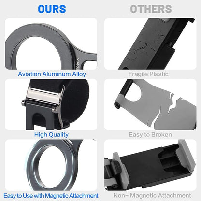 Magnetic Phone Holder for Car, Steering Wheel Phone Holder [Strong Magnet], for MagSafe, Adjustable Strap Compatible with Gym Equipment, Stroller, Shopping Cart, All Phone(Magnetic Ring Included)