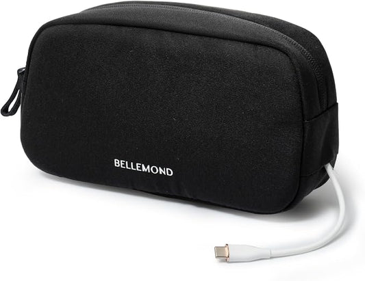 BELLEMOND Tech Organizer Pouch for Travel | Electronics Organizer Case for Cables, Chargers & Accessories | Hidden AirTag Pocket, Cable Pass-Through & Waterproof Base | Sumi Black