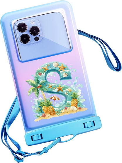 Personalized Initial Waterproof Phone Pouch Case - IPX8 Cellphone Dry Bag with Lanyard for iPhone 16/15/14/13/12 Pro Max (6.1–6.9"), Beach & Cruise Ship Essentials with Monogrammed Design (Blue, S)