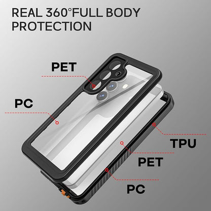 Omio Compatible with Samsung Galaxy S25 Waterproof Case, Full Body IP68 Waterproof Dustproof Underwater Case Built-in Lens & Screen Protector Military Grade Shockproof Case for Men Women, Black