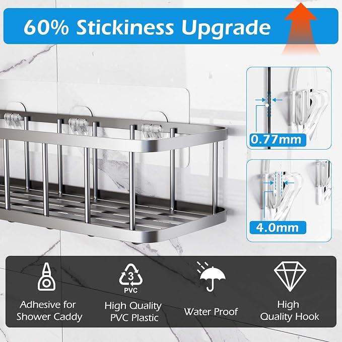 Lsnisni 6 Pack Shower Caddy Adhesive Replacement, Shower Adhesive Strips, Strong Adhesive Hooks, Waterproof Sticker, No Drilling, for Bathroom Shelf and Kitchen Racks