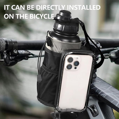 Bike Water Bottle Holder with Mount | Fits Motorcycles, Strollers, Scooters, Wheelchairs | Waterproof Phone Bag | Mount Support More Bike Devices | Holds 3.6in Diameter Bottles (1, Black)
