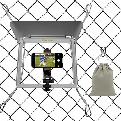 Apexion Baseball Training Equipment, Phone Stabilizer, Game Changer Fence Mount, Universal with Sunshade, Streaming kit, Phone Fence Mount (White)
