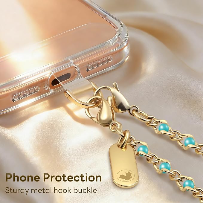 Phone Lanyard for Cellphone Case Crossbody Phone Strap Detachable Phone Charms Strap Anti Theft Necklace Holder for iPhone For Women (blue-gold)