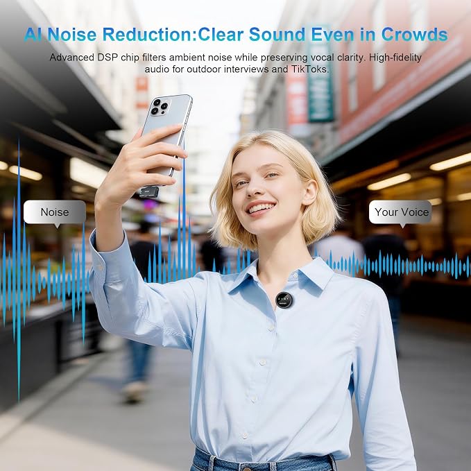 Wireless Lavalier Microphone for iPhone 16/15/14/13, iPad & Android, Magnetic Clip-on Mini Mic with Charging Case,30H Playtime Plug-Play Lapel Lavalier Mic for Vlog TikTok, AI Noise Reduction