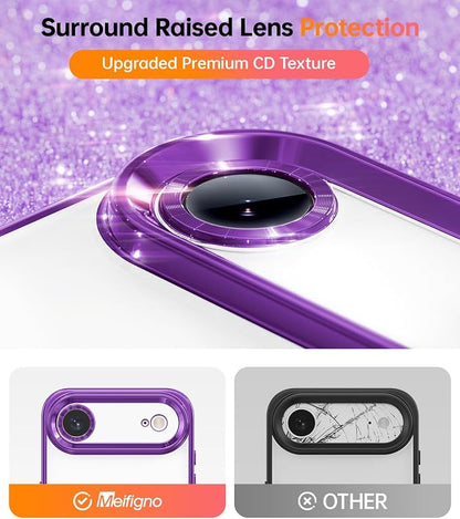 Meifigno Designed for iPhone Air Case with Ring Stand (6.5"), [Built-in Mirror] [Compatible with MagSafe] [Glitter Card & Wrist Strap] Removable Phone Stand +Designed for iPhone 17 Air Case, Purple