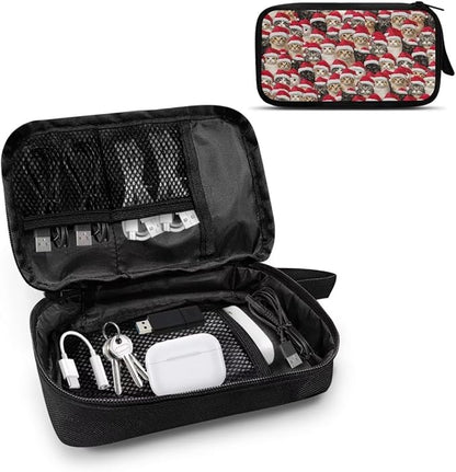 Christmas Cat Print Electronics Organizer Travel Case, Water Resistant Cable Organizer Bag for Travel Essentials, Tech Gifts for Men, Storage Bag as Accessories for Phone, Cord