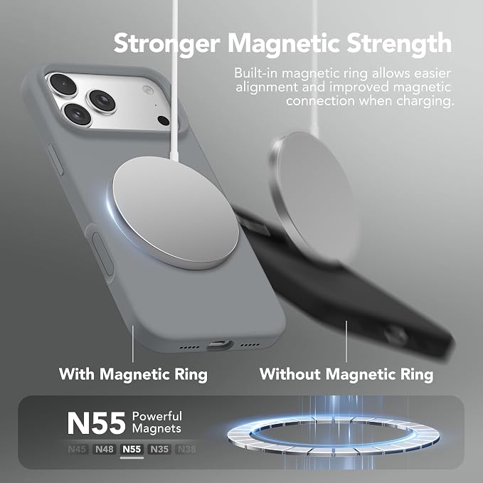 GONEZ Magnetic for iPhone 17 Pro Case, Compatible with MagSafe, [Screen Protector + Camera Lens Protector], Liquid Silicone Anti-Scratch Shockproof Protective Phone Case 6.3 inch, Dark Grey