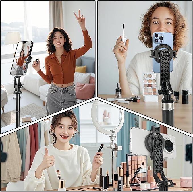 WOVTE Magnetic Selfie Stick Tripod with 2 LED Lights, 52" Tripod for iPhone with Rechargeable Remote, Portable Selfie Stick Compatible with iPhone 16/15/14/13/12 Series, Gopro and Cameras