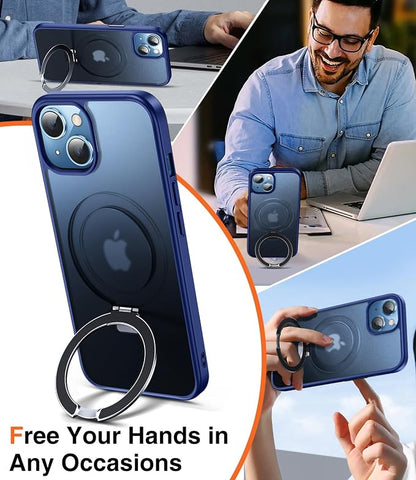 Chicfun 3-in-1 [Magnetic+Kickstand+Ring Holder] Compatible with iPhone 15 Case Stand Ring Holder Compatible with MagSafe, Magnetic Military Shockproof for iPhone 15 Phone Case Kickstand Cover Blue
