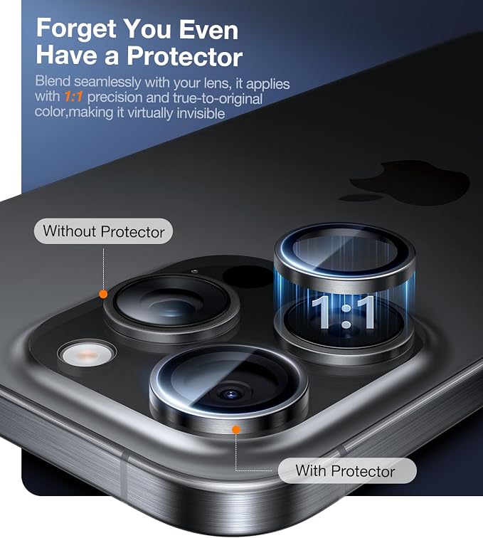 UltraGlass UNBREAK TOP 9H+ Glass for iPhone 15 Pro Max/15 Pro Lens Protector [Military Grade Shatterproof & Longest Durable] Camera Lens Protector Tempered Glass, Natural Titanium
