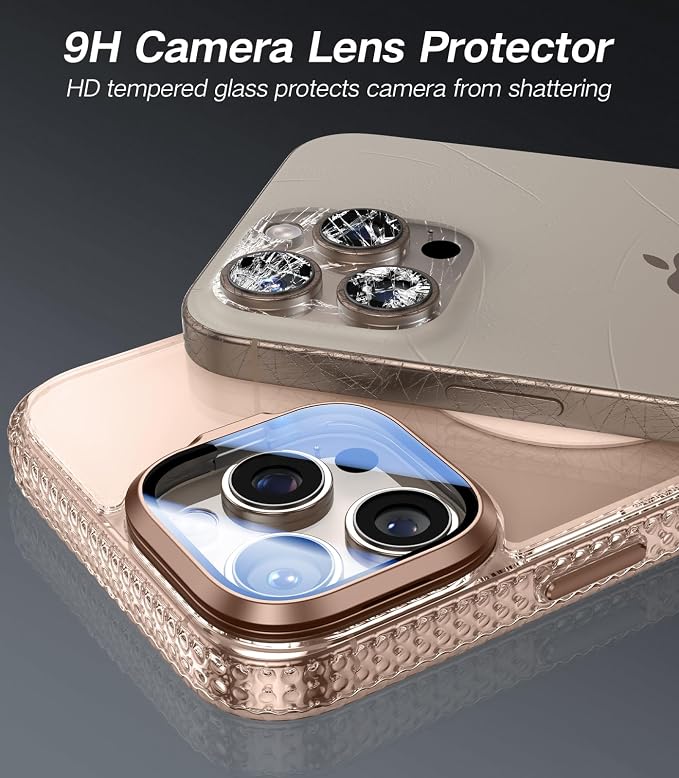 [Upgraded] for iPhone 16 Pro Case with Camera Cover Stand [Fit for MagSafe][9H Camera Lens Protector] Mil-Grade Protection Transparent Magnetic iPhone 16 Pro Phone Case, Clear Gold