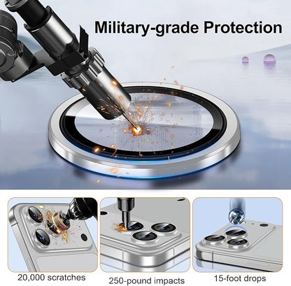 QHOHQ 2 Set Camera Lens Protector for iPhone 17 Pro Max/17 Pro/16 Pro Max/16 Pro/15 Pro Max/15 Pro, Individual Anti Shatter Lens Protector,[15FT Military Grade Protection],1-Second Auto-Install- Silver