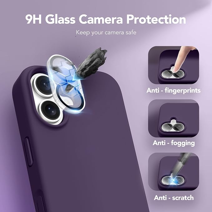 GONEZ Magnetic for iPhone 16 Case, Compatible with MagSafe, [Screen Protector + Camera Lens Protector], Liquid Silicone Shockproof Protective Phone Case for iPhone 16 6.1", Deep Purple