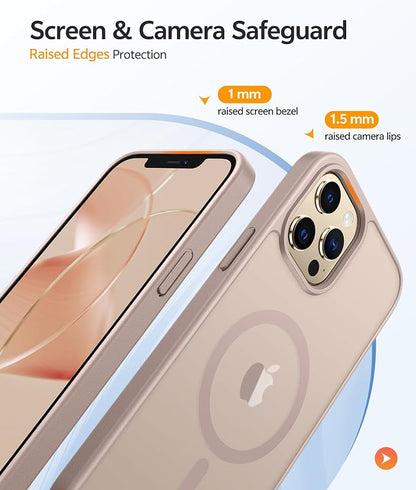 FNTCASE for iPhone 12 Pro Max Case: [Compatible with Magsafe] Translucent Matte Magnetic Phone Cover - Military Grade Drop Protection Shockproof Protective Cases - Desert Gold